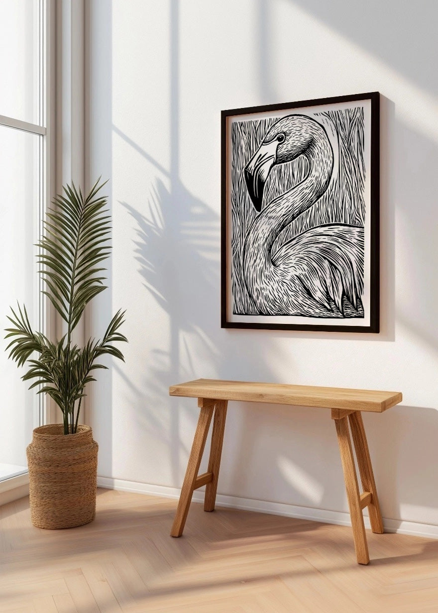 Cuadro ​Flamenco diseño Linocut - blanco y negro