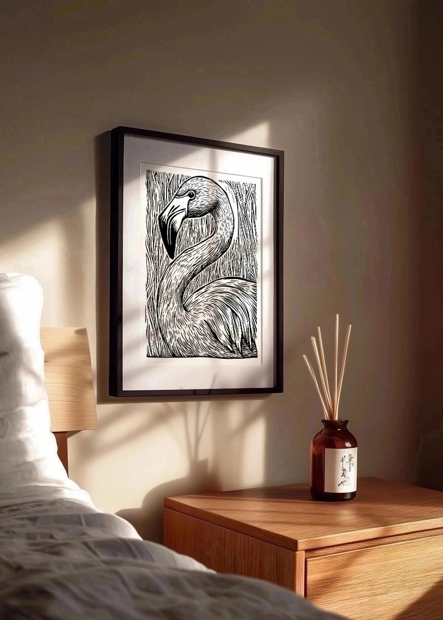 Cuadro ​Flamenco diseño Linocut - blanco y negro