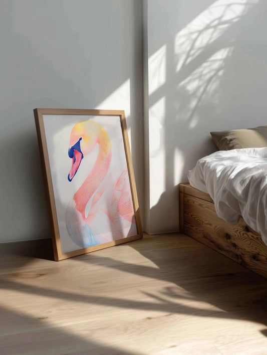 Cuadro de ​Cisne color rosa pastel - Fine Artic