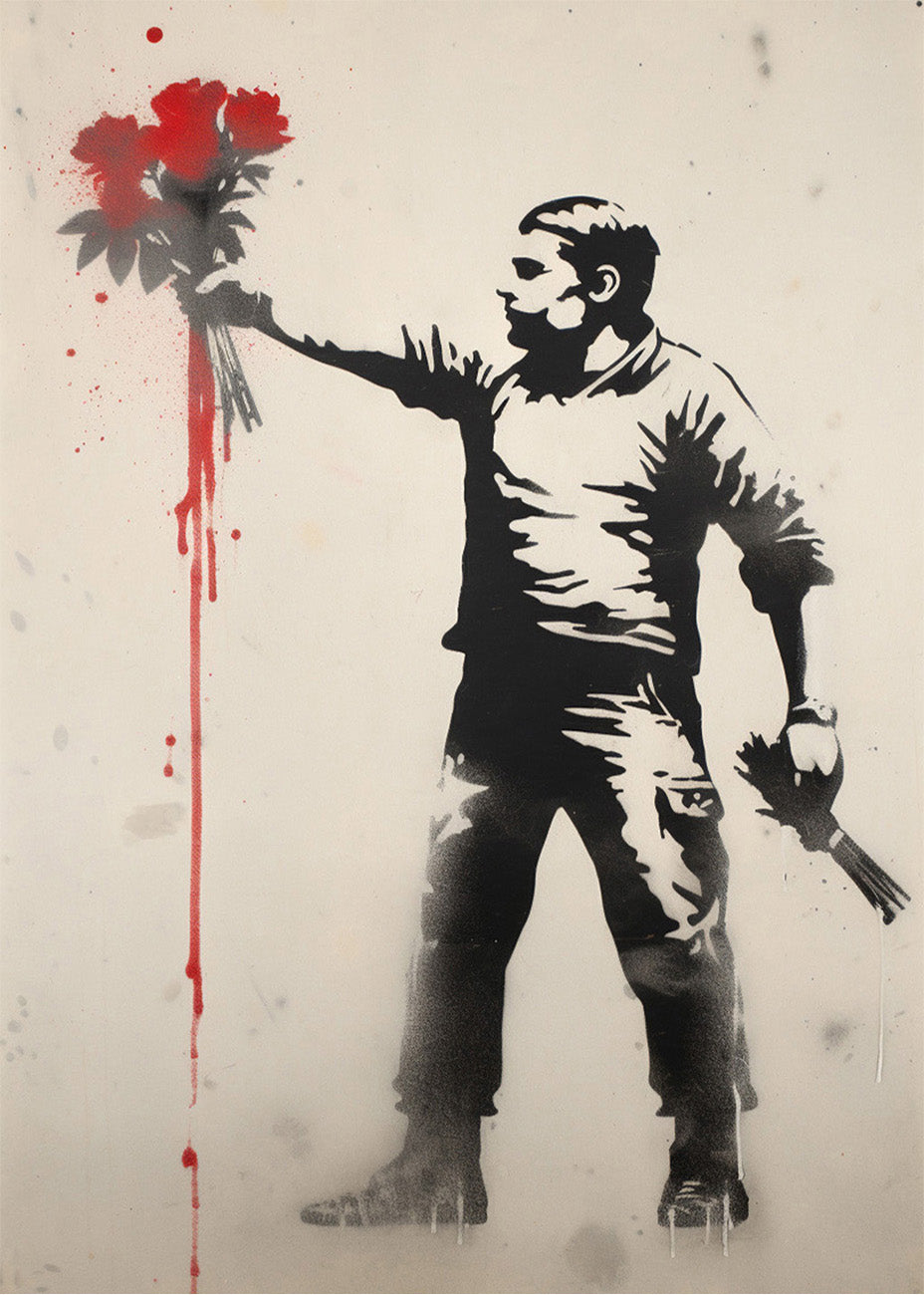 Cuadro ​Flores y pistolas (estilo Banksy)