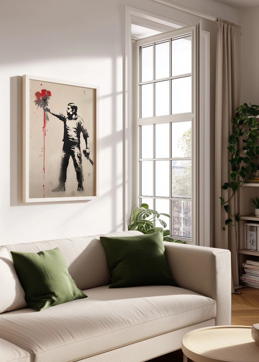 Cuadro ​Flores y pistolas (estilo Banksy)