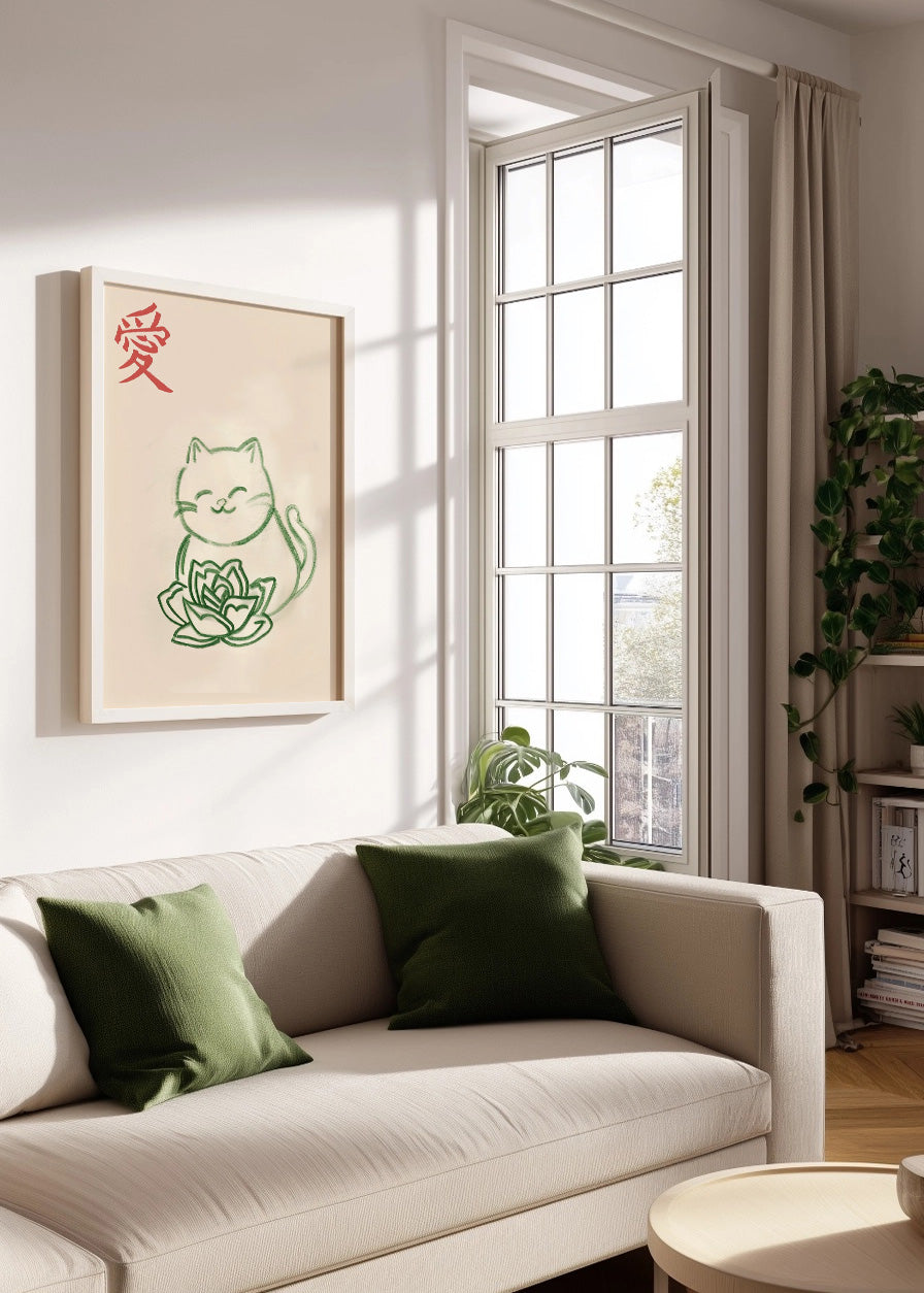 Cuadro Gatito sonriente estilo japonés