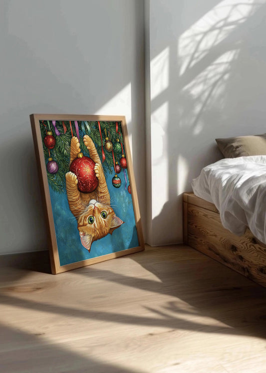 Cuadro ​Gatito jugando con bola navideña