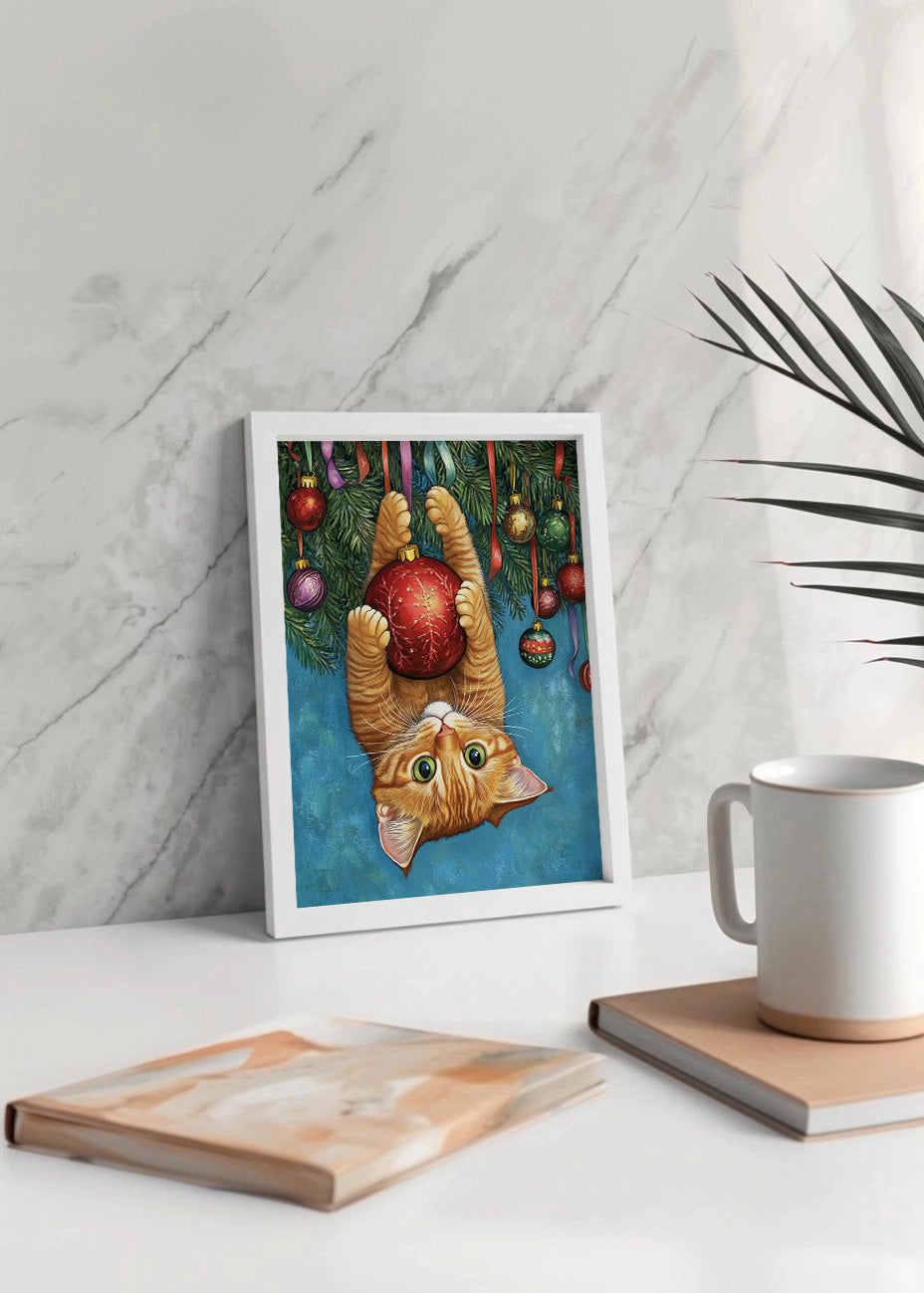 Cuadro ​Gatito jugando con bola navideña