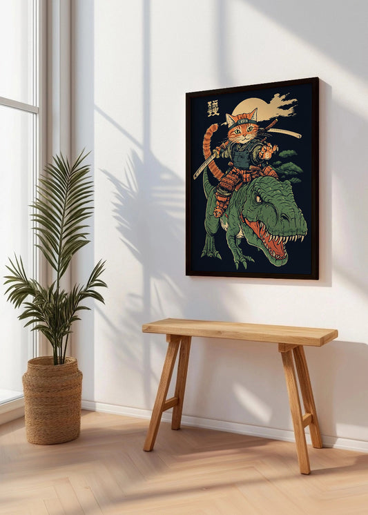 Cuadro ​Gatito sobre dinosaurio japonés