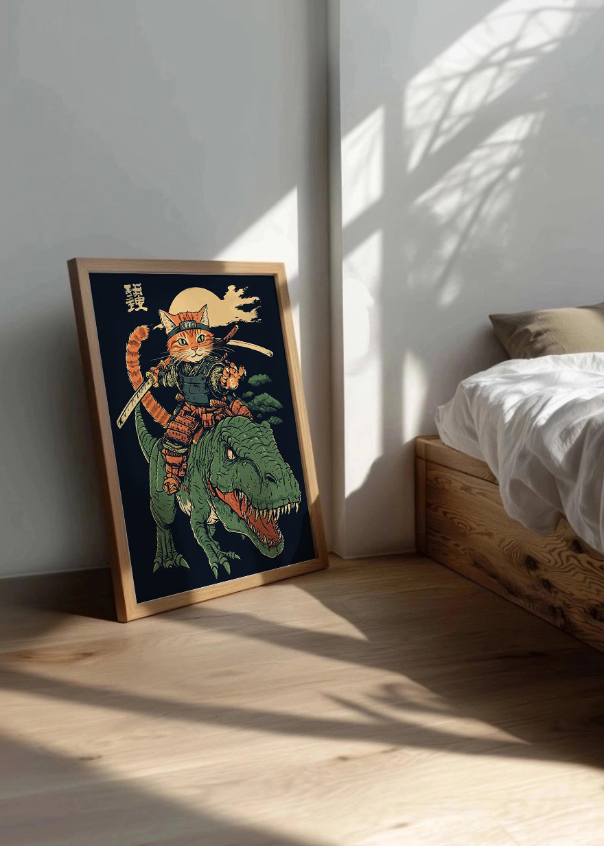 Cuadro ​Gatito sobre dinosaurio japonés
