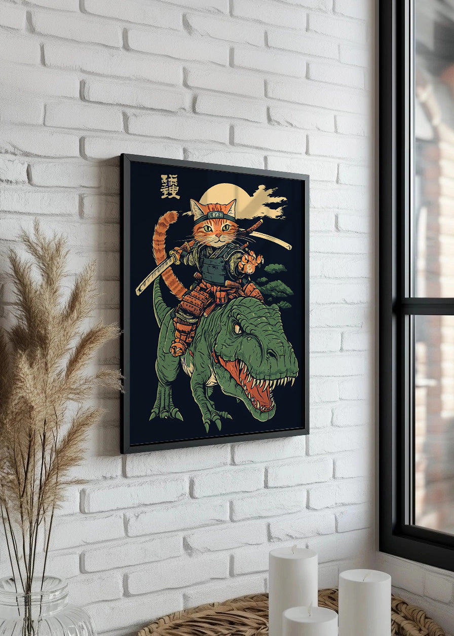Cuadro ​Gatito sobre dinosaurio japonés