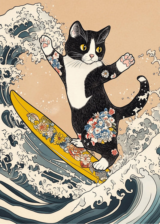 Cuadro ​Gatito surfeando