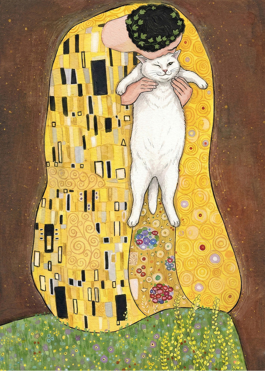 Cuadro Gato blanco parodia Klimt