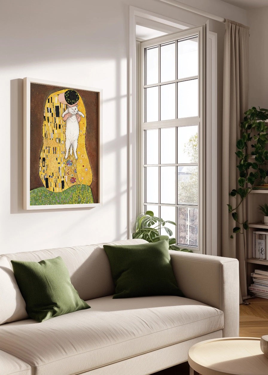Cuadro Gato blanco parodia Klimt