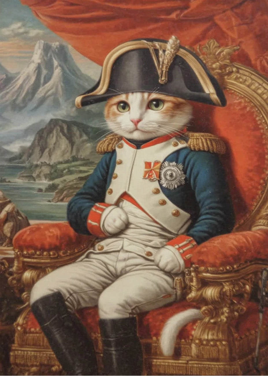 Cuadro Gato vestido de Napoleón vintage