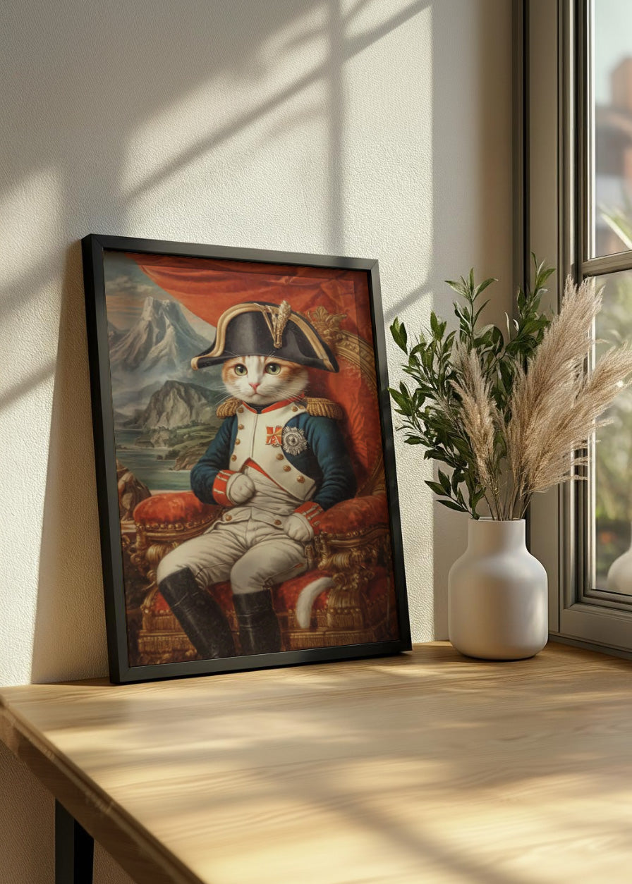 Cuadro Gato vestido de Napoleón vintage