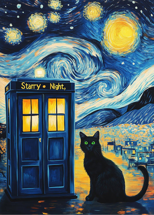 Cuadro ​Gato con cabina en la noche estrellada