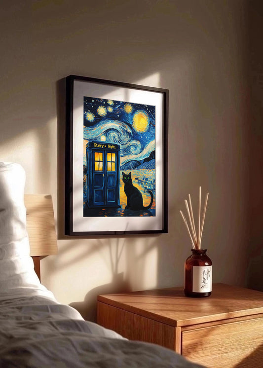 Cuadro ​Gato con cabina en la noche estrellada