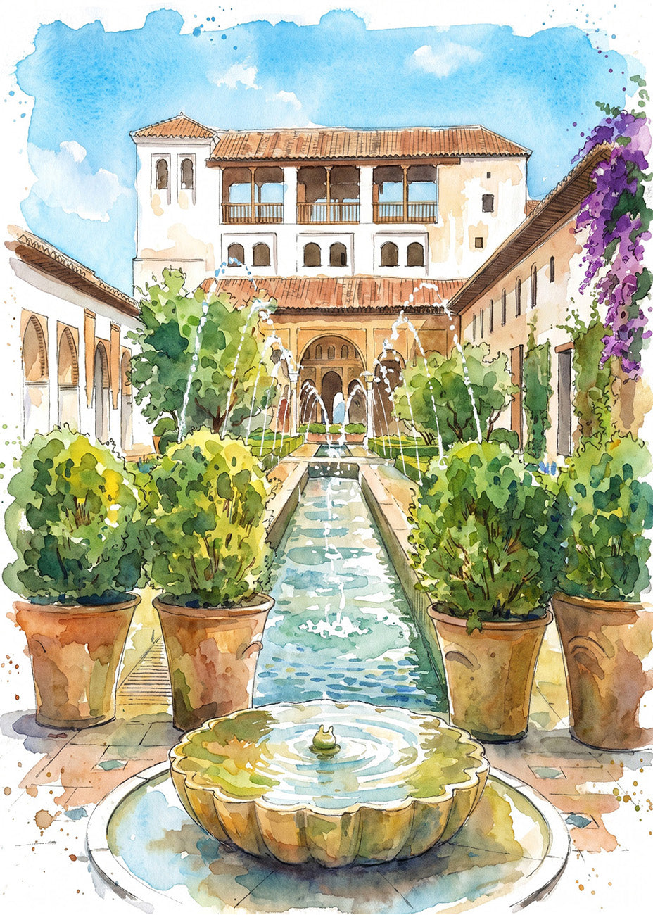 Cuadro Generalife Alhambra efecto acuarela
