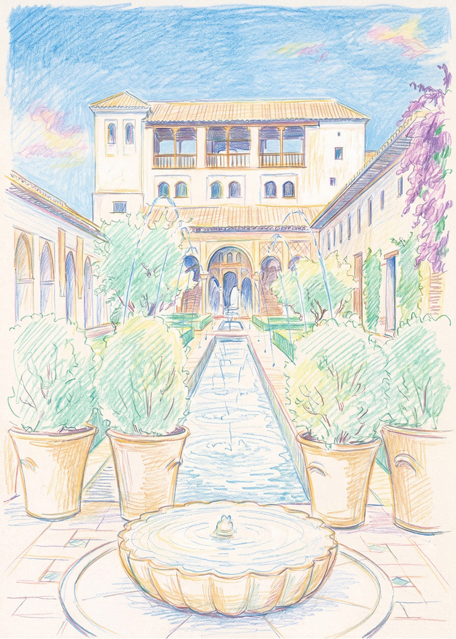 Cuadro Generalife Alhambra efecto dibujo