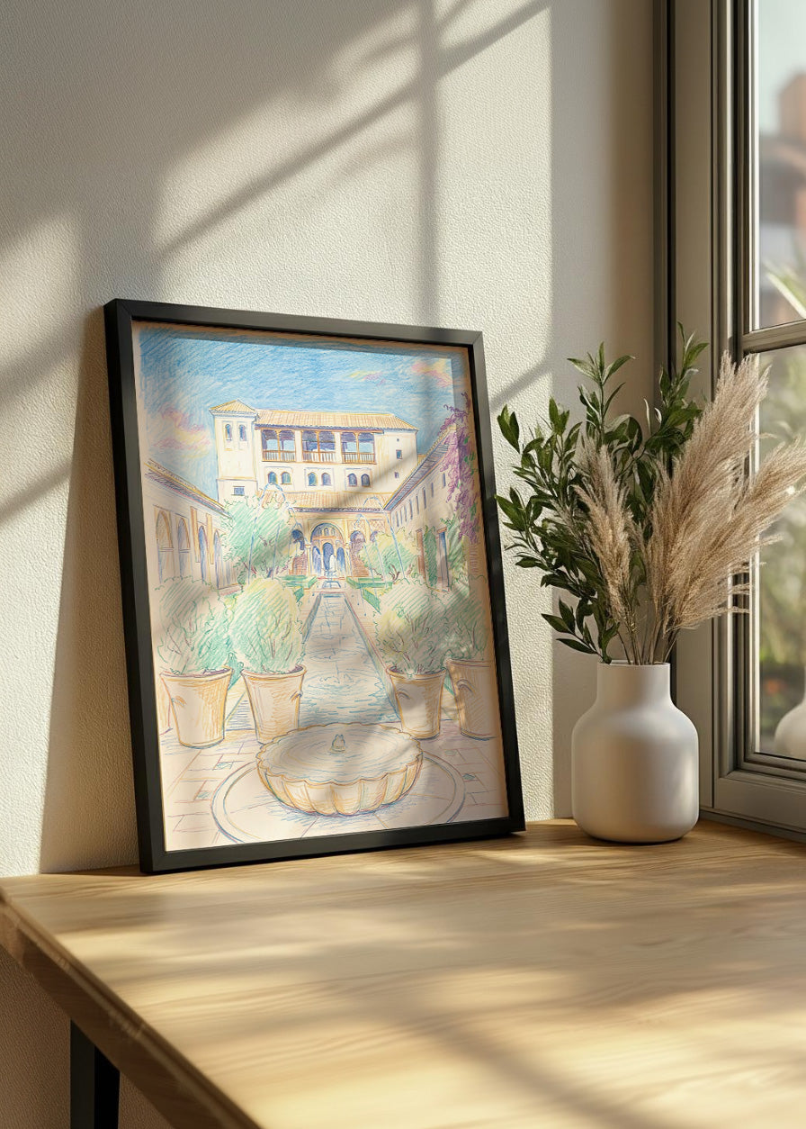 Cuadro Generalife Alhambra efecto dibujo