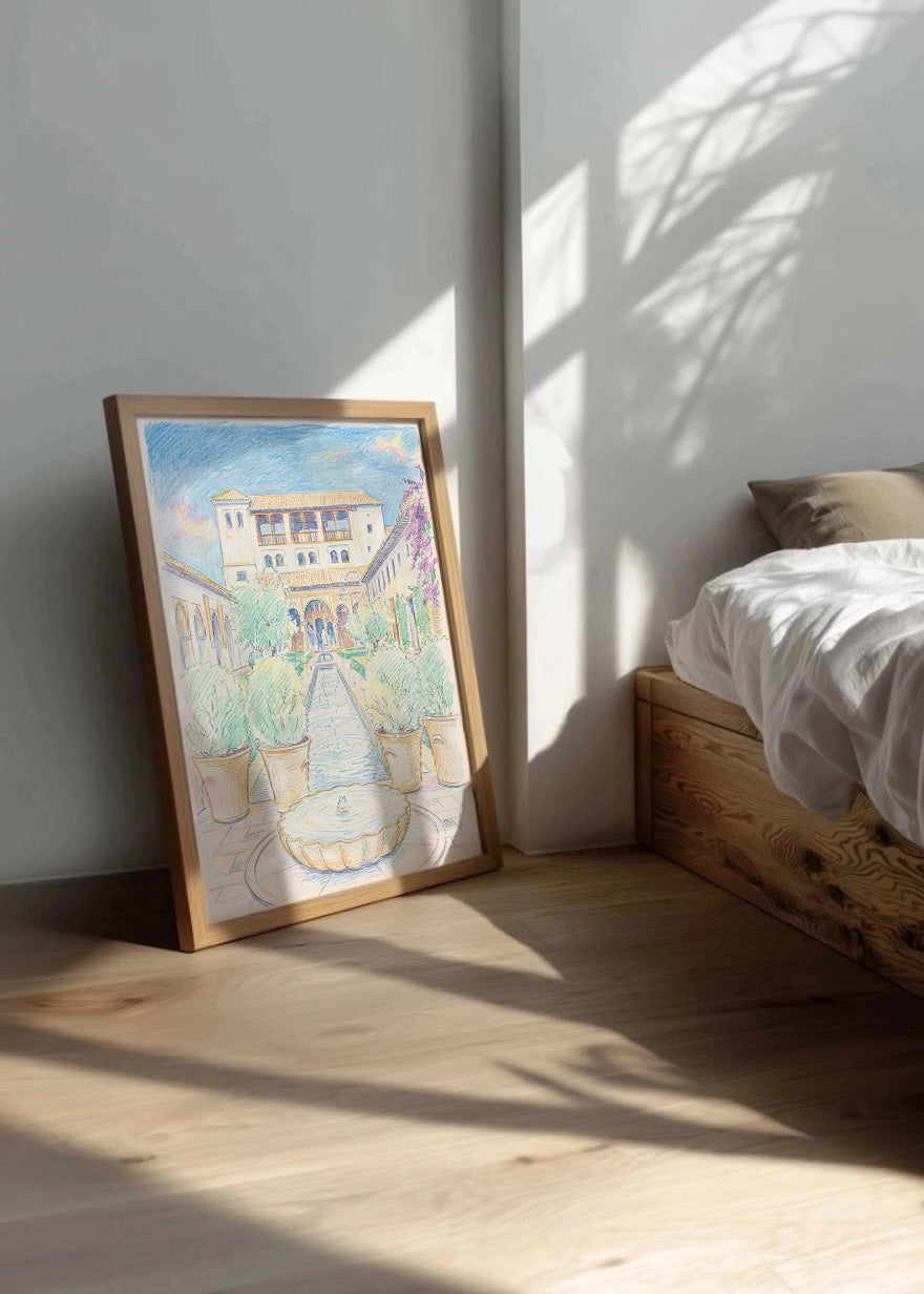 Cuadro Generalife Alhambra efecto dibujo