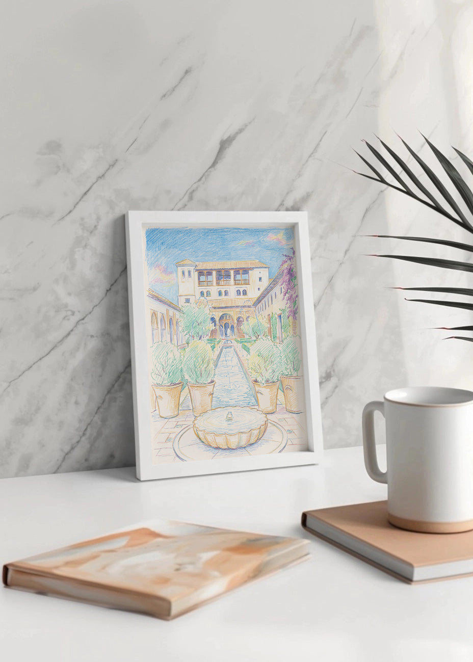 Cuadro Generalife Alhambra efecto dibujo