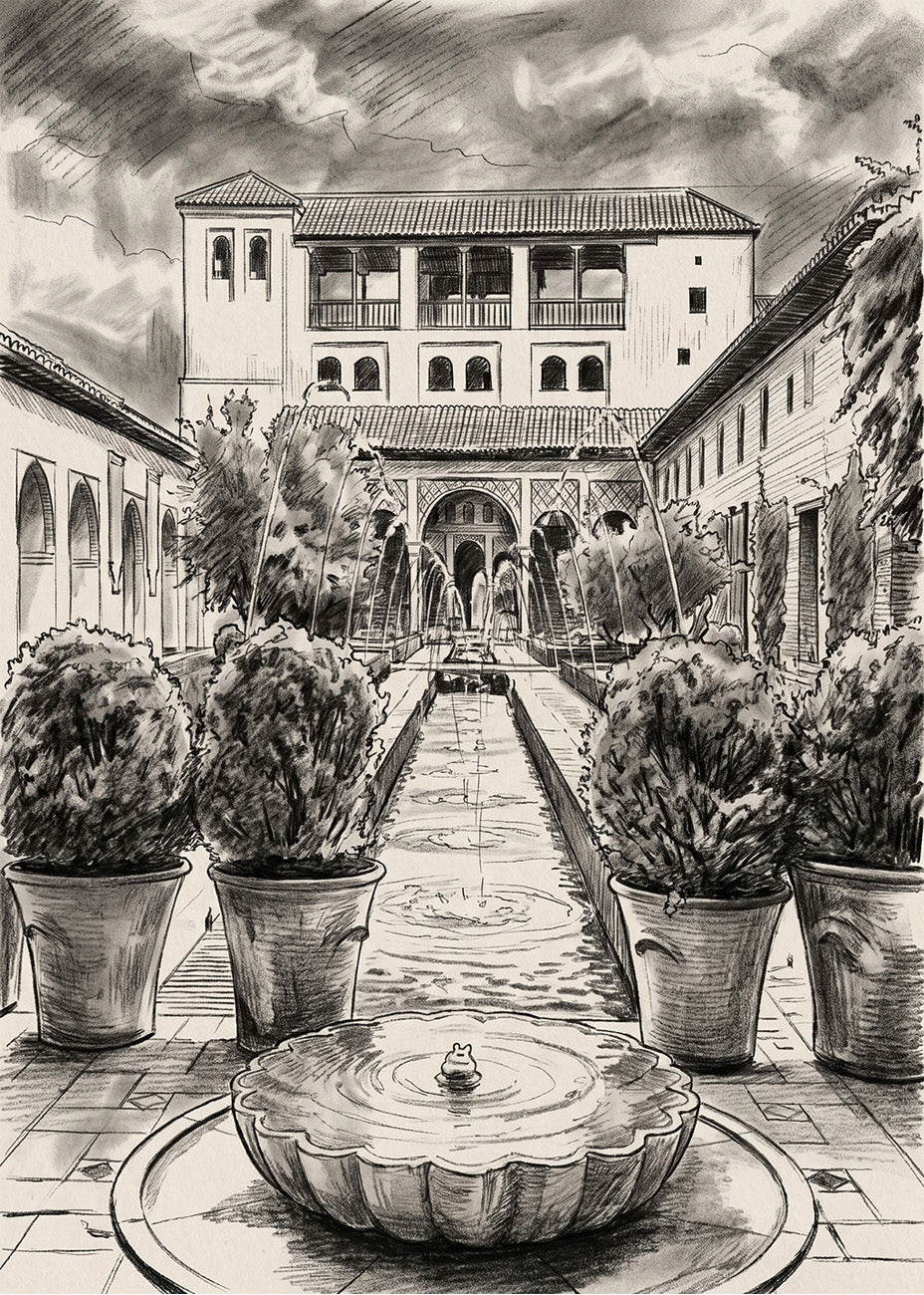 Cuadro Generalife Alhambra efecto lápiz