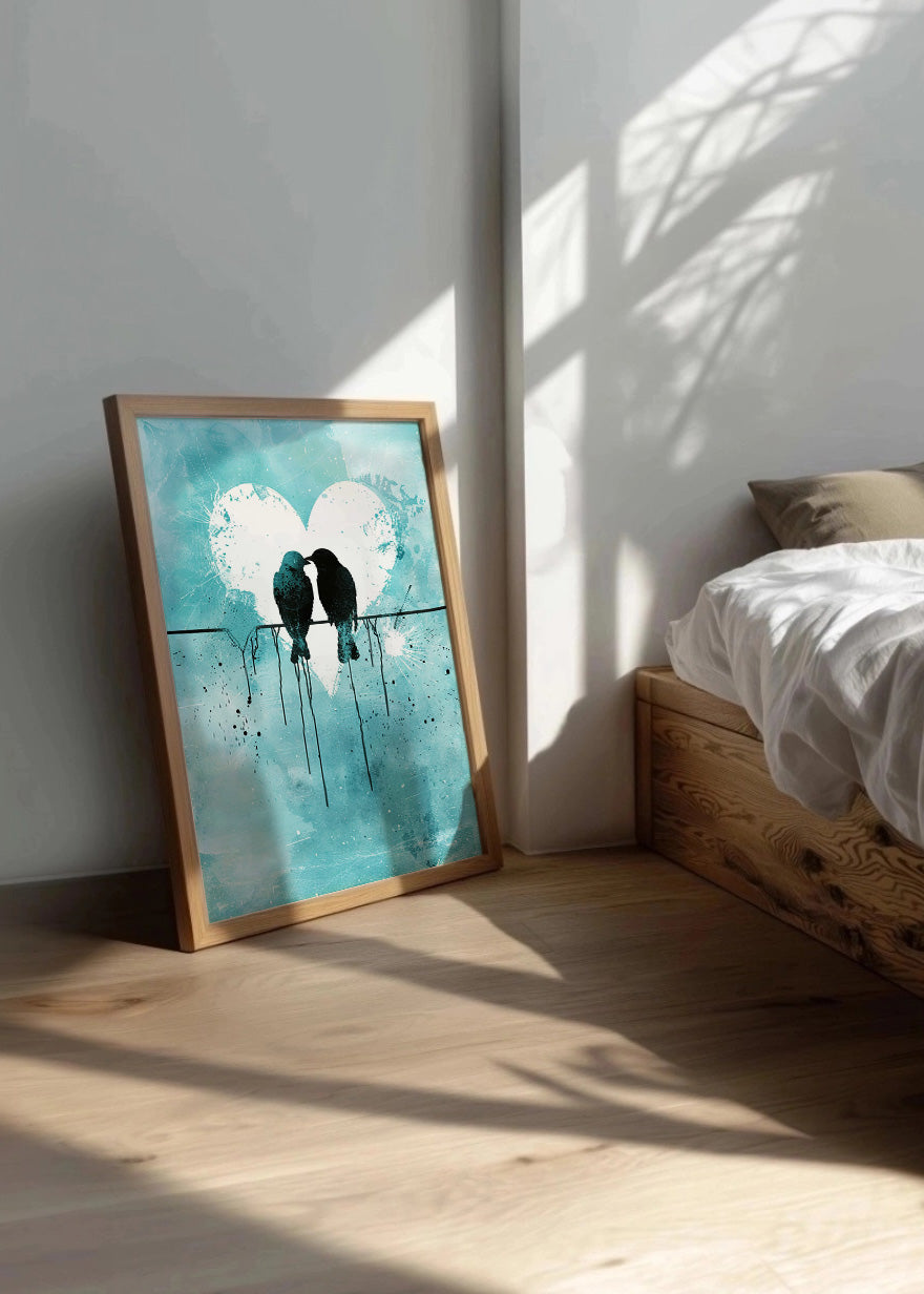Cuadro ​Gorriones enamorados en acuarela