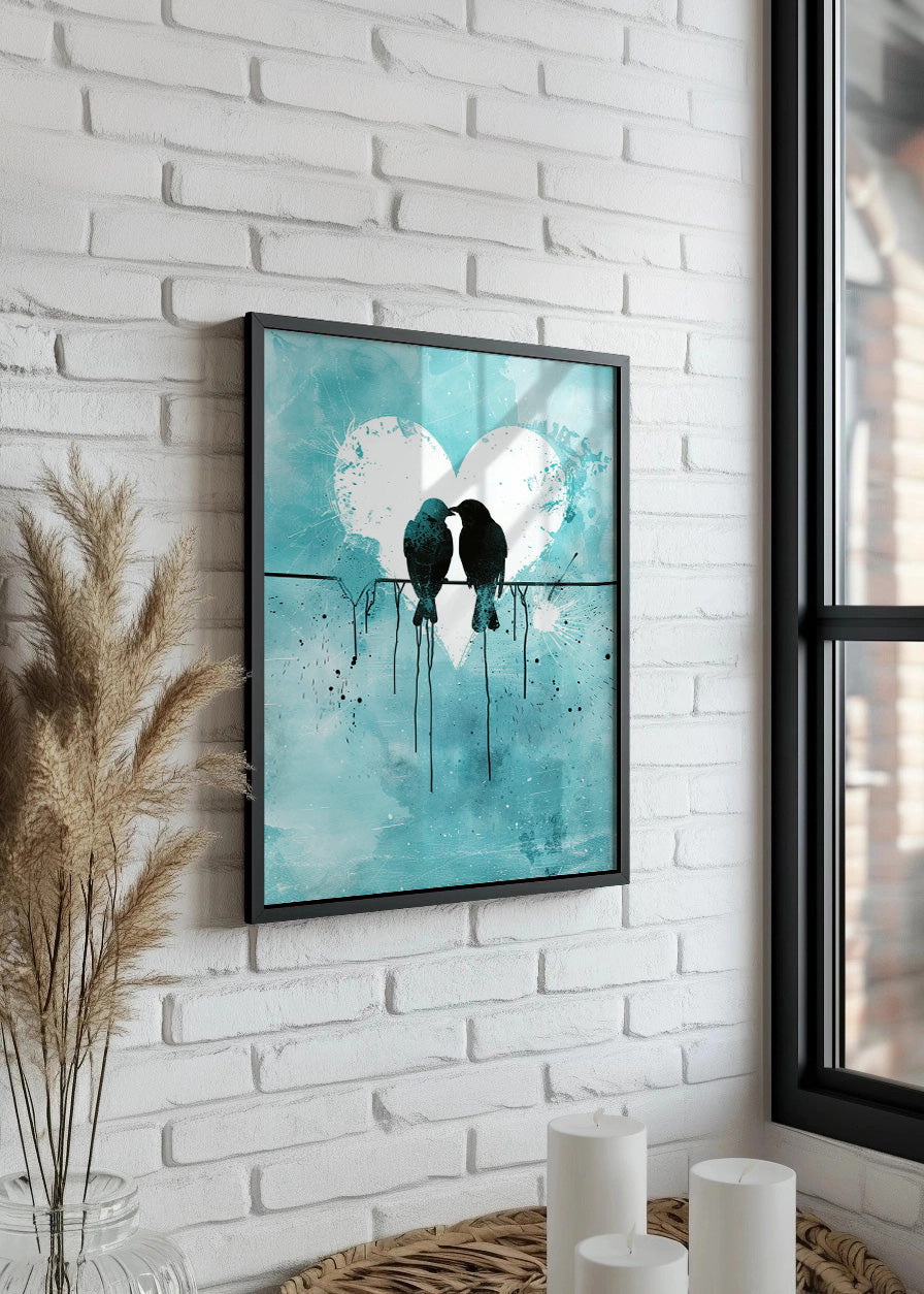 Cuadro ​Gorriones enamorados en acuarela