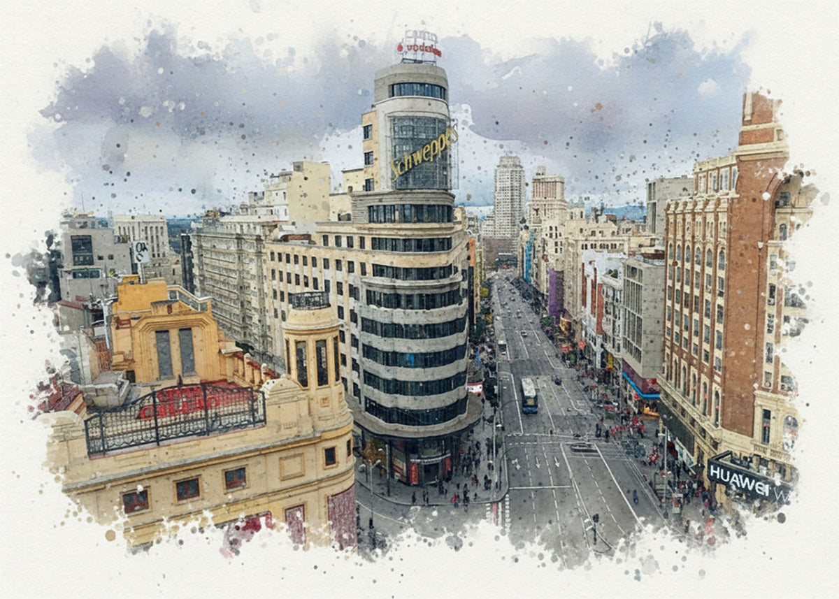 Cuadro Gran Vía y Callao - Acuarela