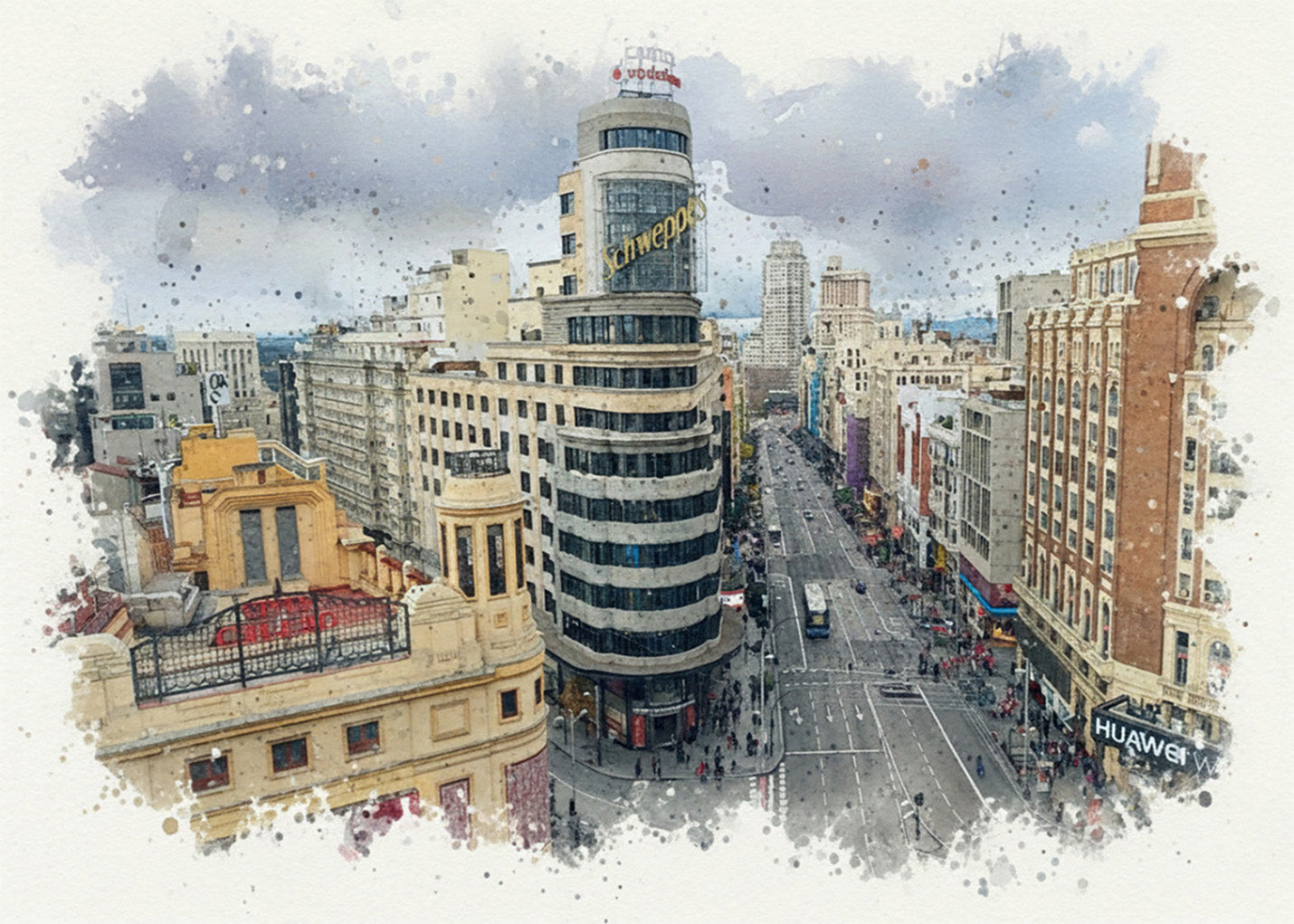 Cuadro Gran Vía y Callao - Acuarela