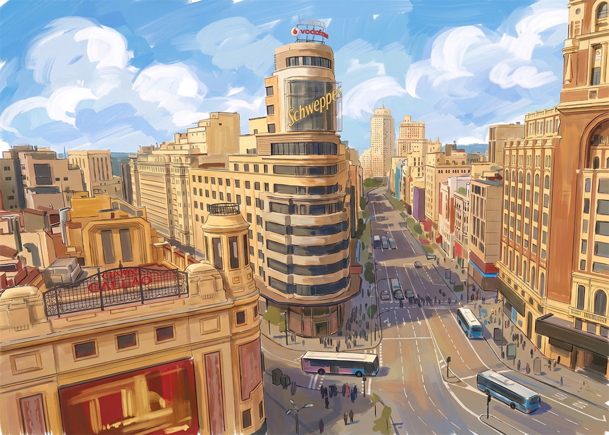 Cuadro Gran Vía y Callao - Gouache