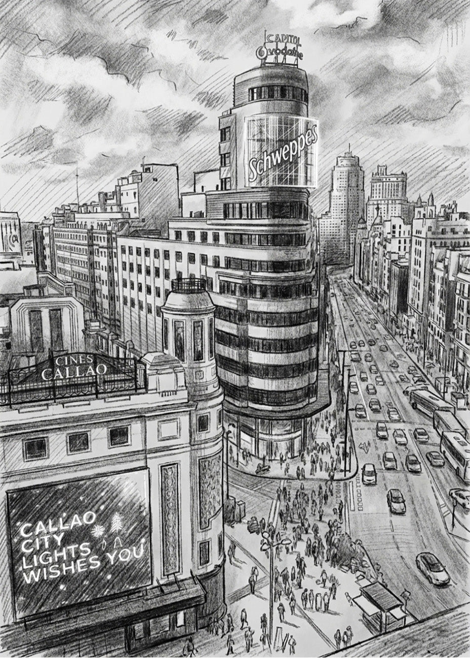 Cuadro Gran Vía y Callao estilo lápiz