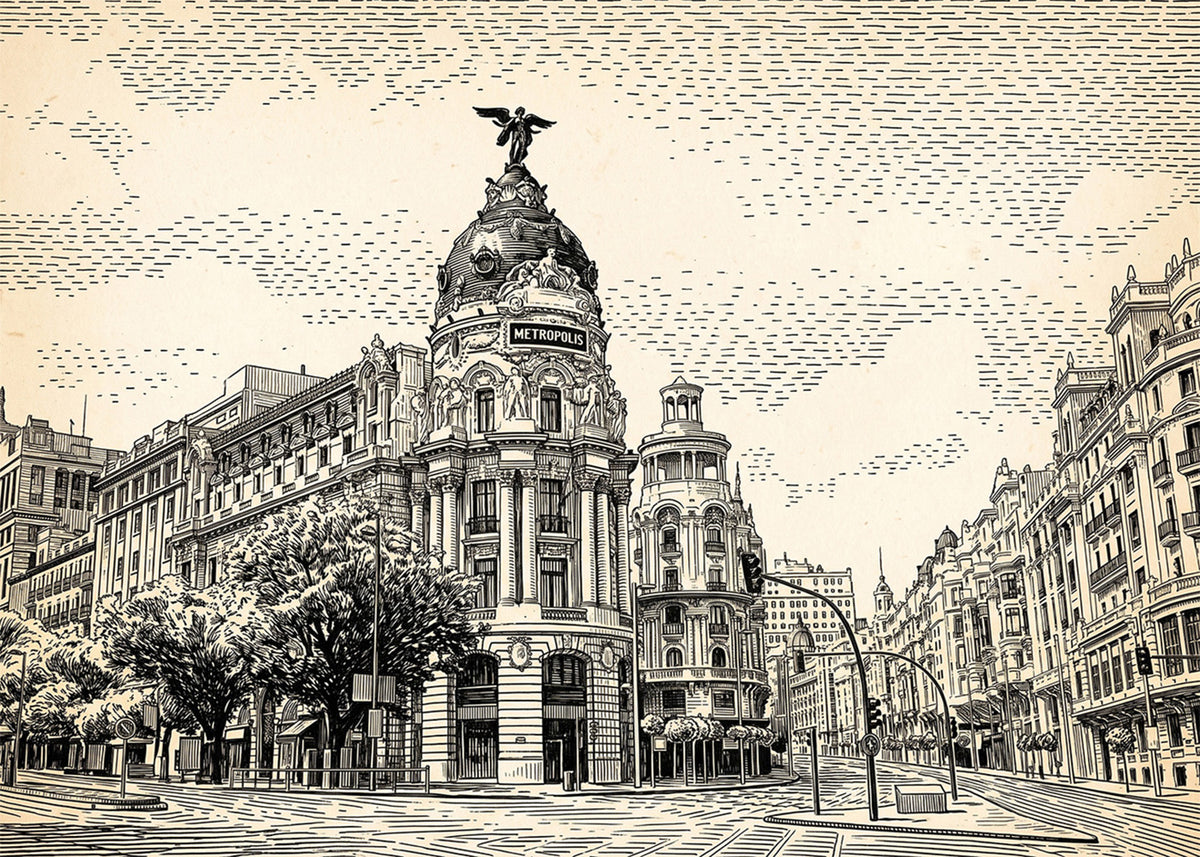 Cuadro Gran Vía y Edificio Metrópolis - Beige