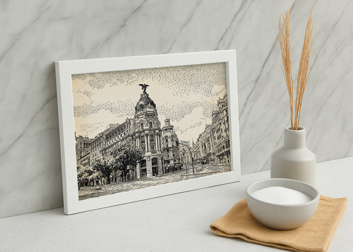 Cuadro Gran Vía y Edificio Metrópolis - Beige
