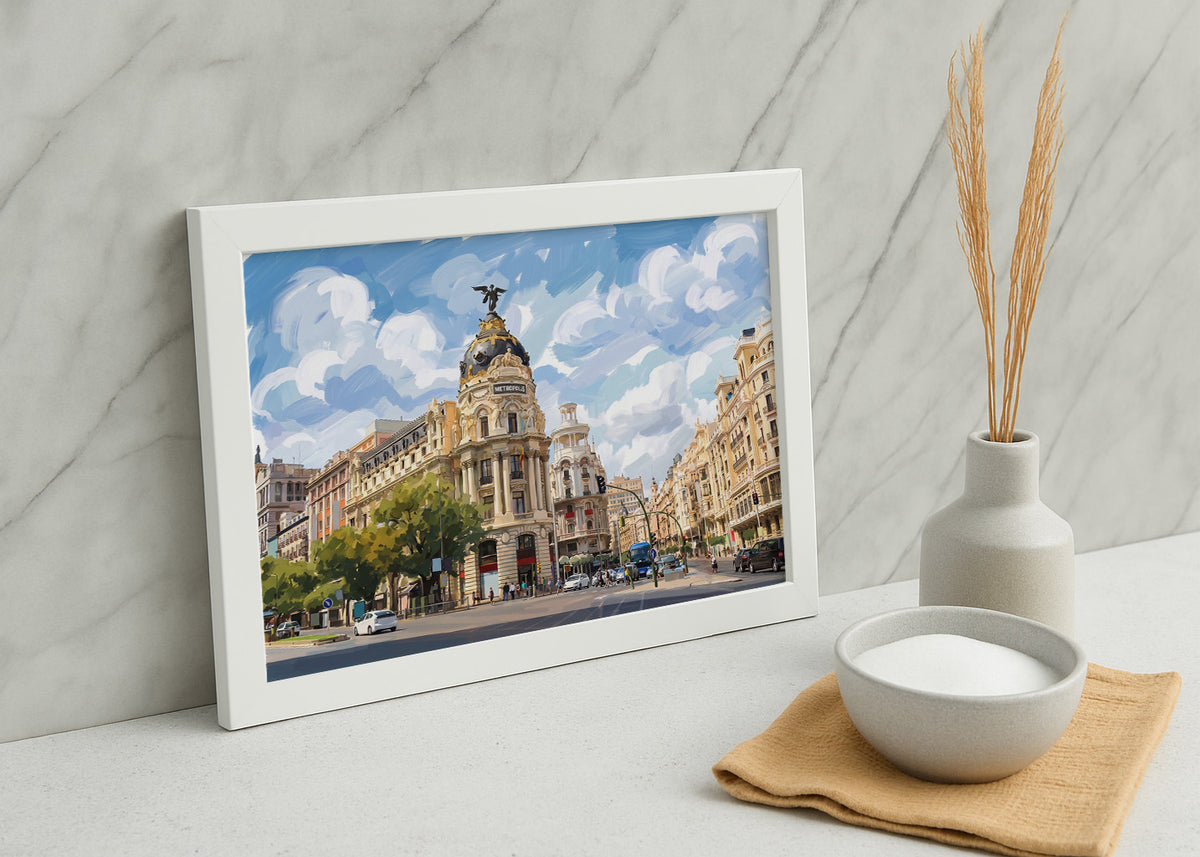 Cuadro Gran Vía y Edificio Metrópolis - Gouache