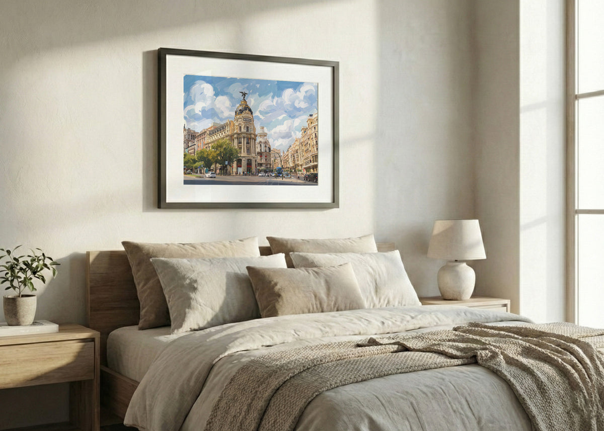 Cuadro Gran Vía y Edificio Metrópolis - Gouache