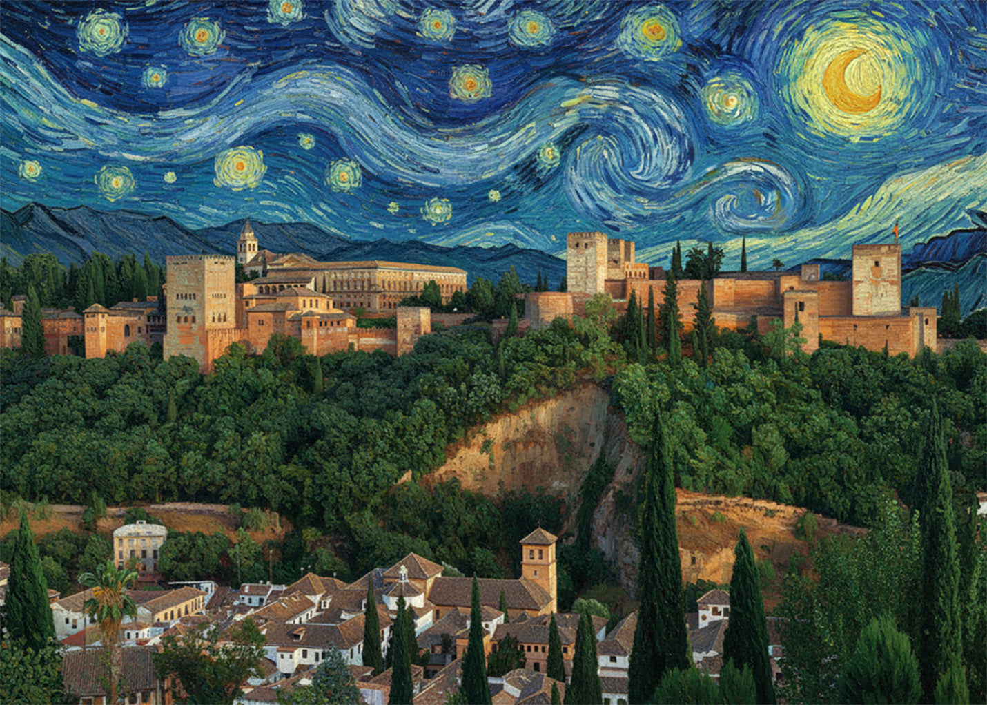 Cuadro Granada - La Alhambra Noche Estrellada