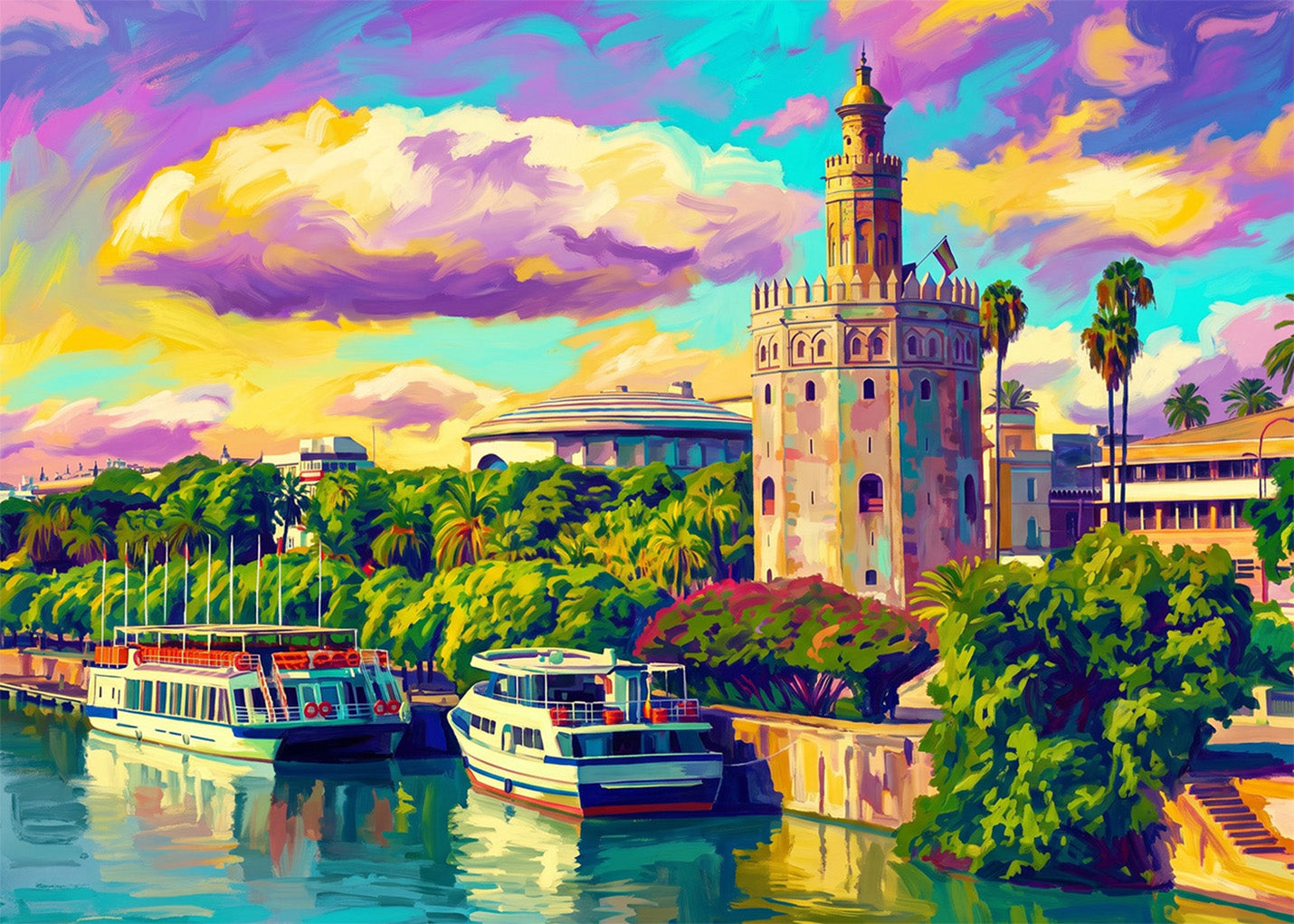 Cuadro Guadalquivir y Torre del Oro de Sevilla - Fauvismo