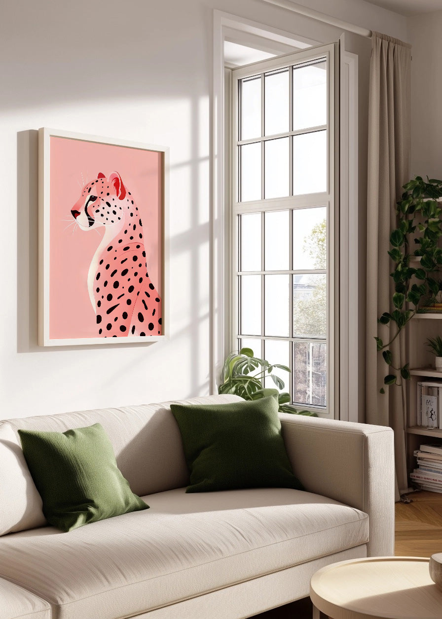 Cuadro Guepardo rosa pastel