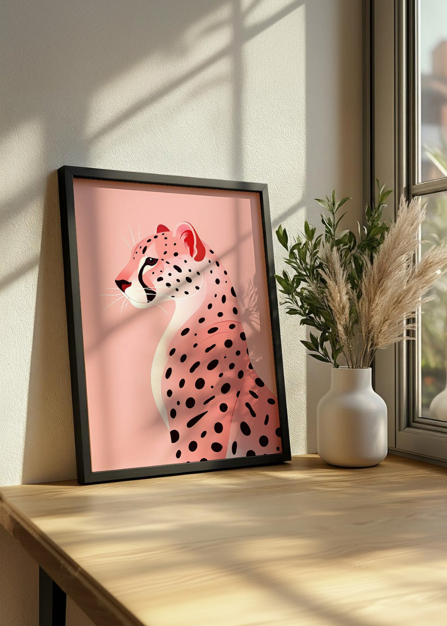 Cuadro Guepardo rosa pastel