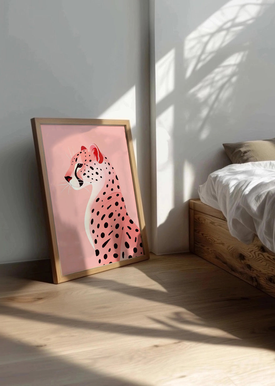 Cuadro Guepardo rosa pastel