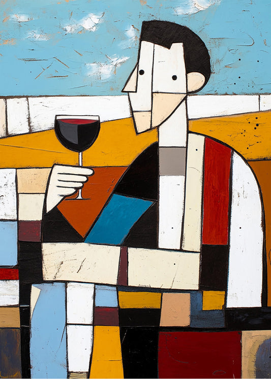 Cuadro Hombre tomando copa de vino cubista