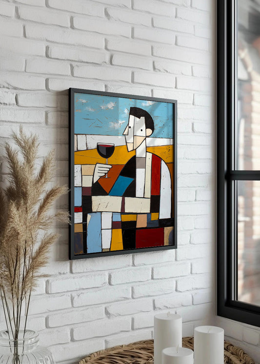 Cuadro Hombre tomando copa de vino cubista