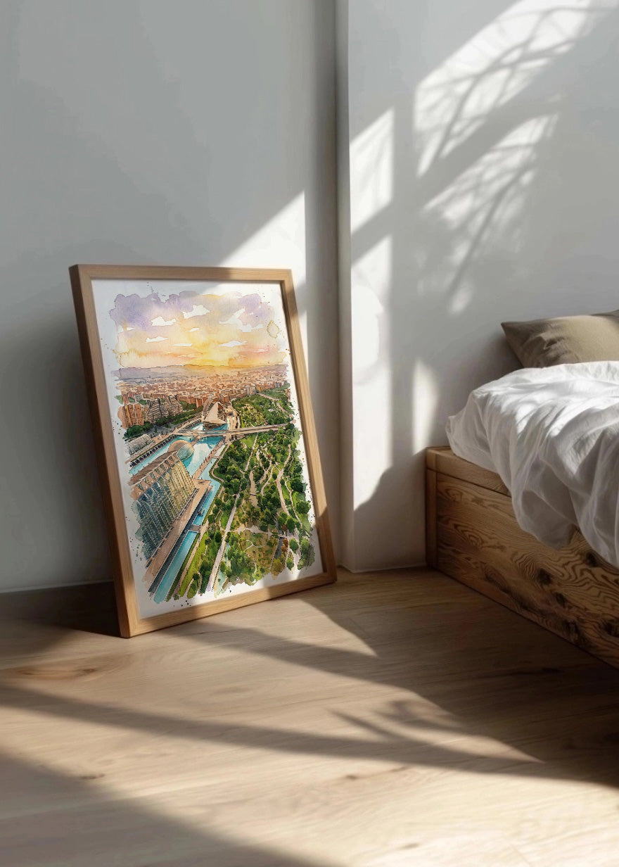Cuadro Jardines del Turia y Ciudad de las Artes efecto acuarela