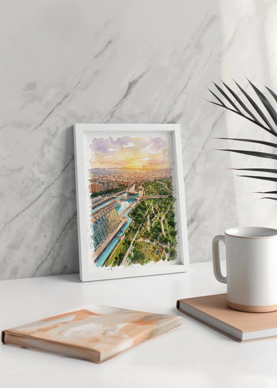 Cuadro Jardines del Turia y Ciudad de las Artes efecto acuarela