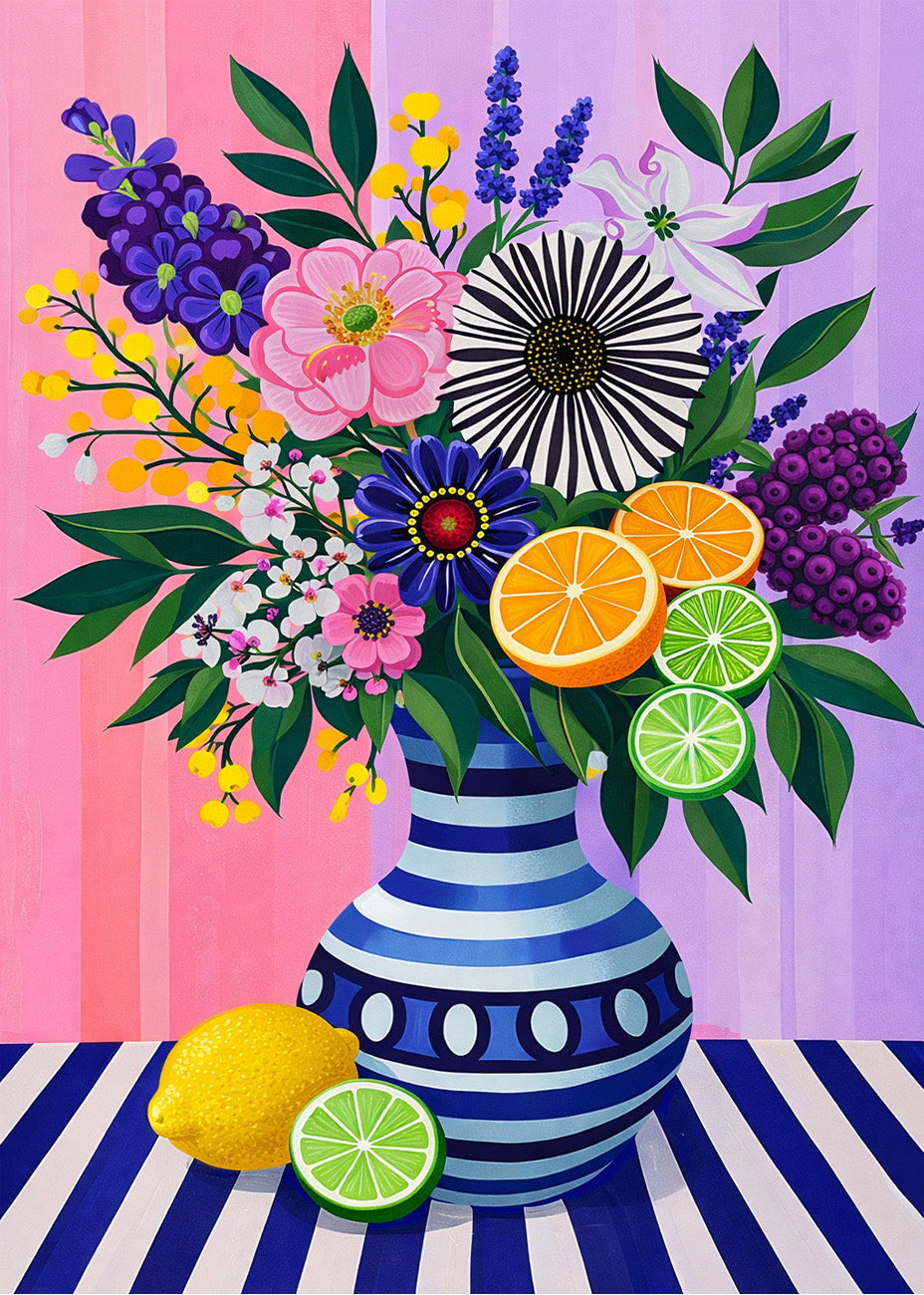 Cuadro Jarron con cítricos y flores