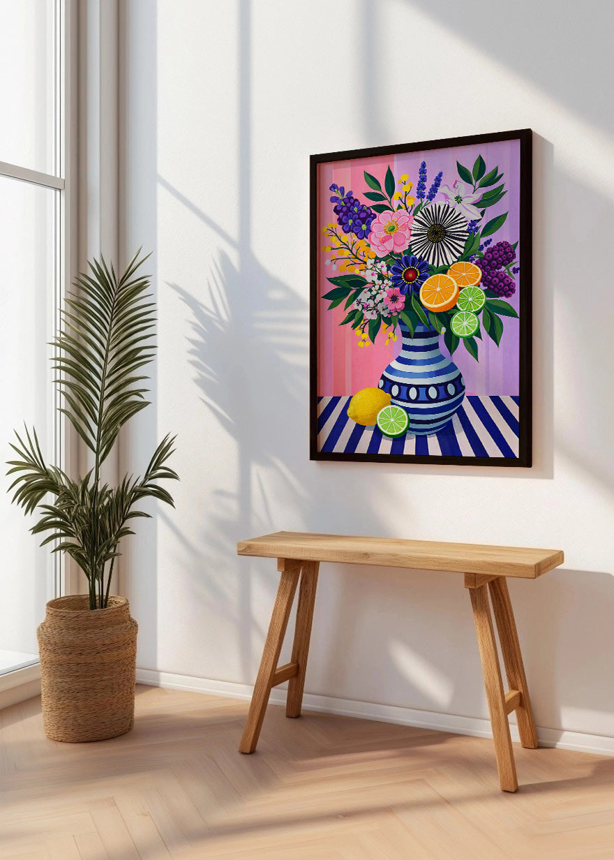 Cuadro Jarron con cítricos y flores