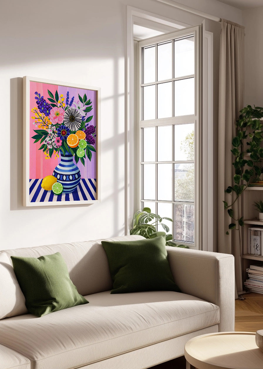 Cuadro Jarron con cítricos y flores