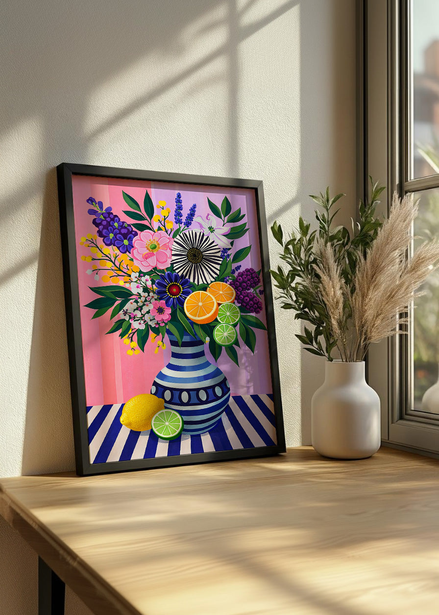 Cuadro Jarron con cítricos y flores