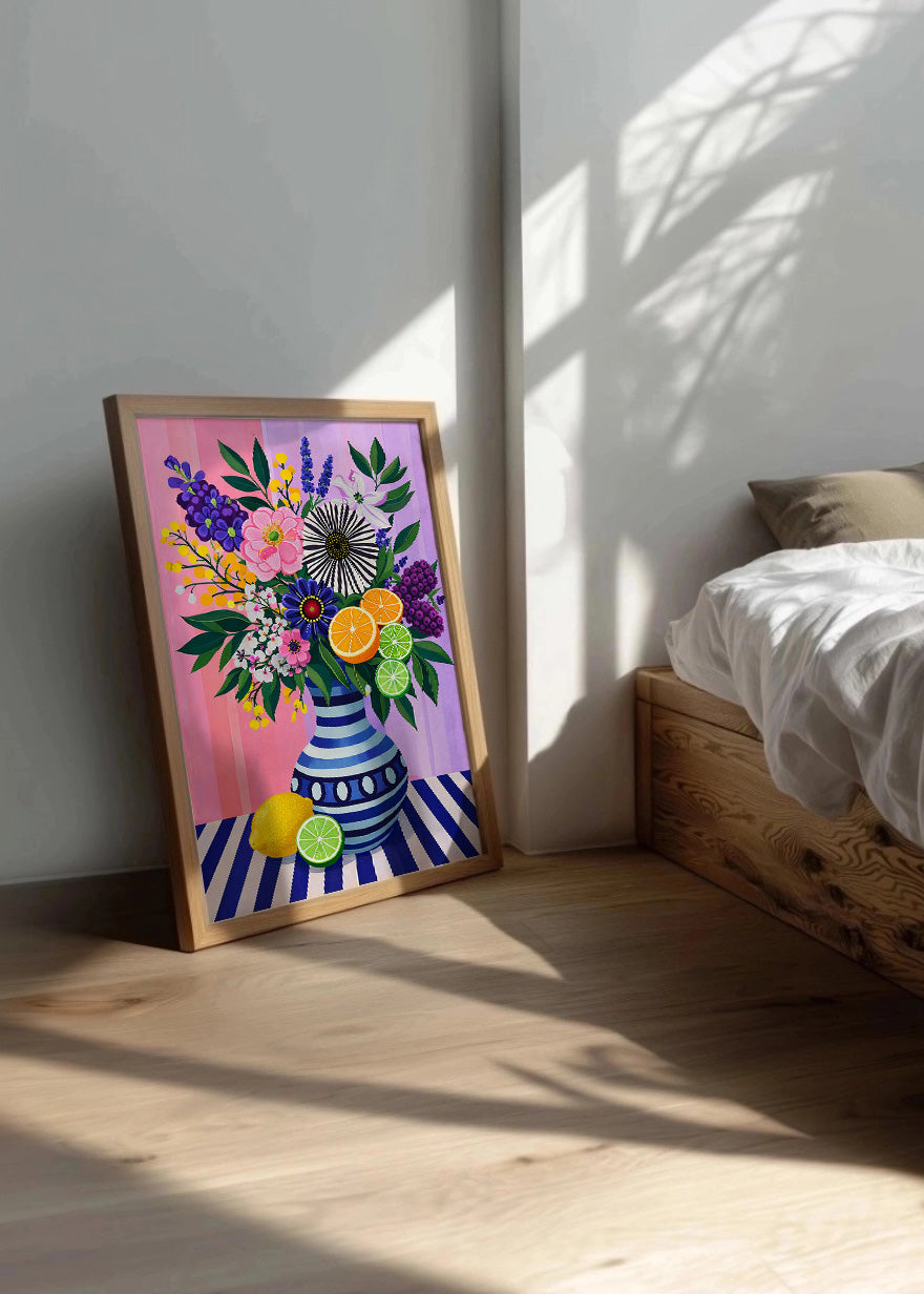 Cuadro Jarron con cítricos y flores