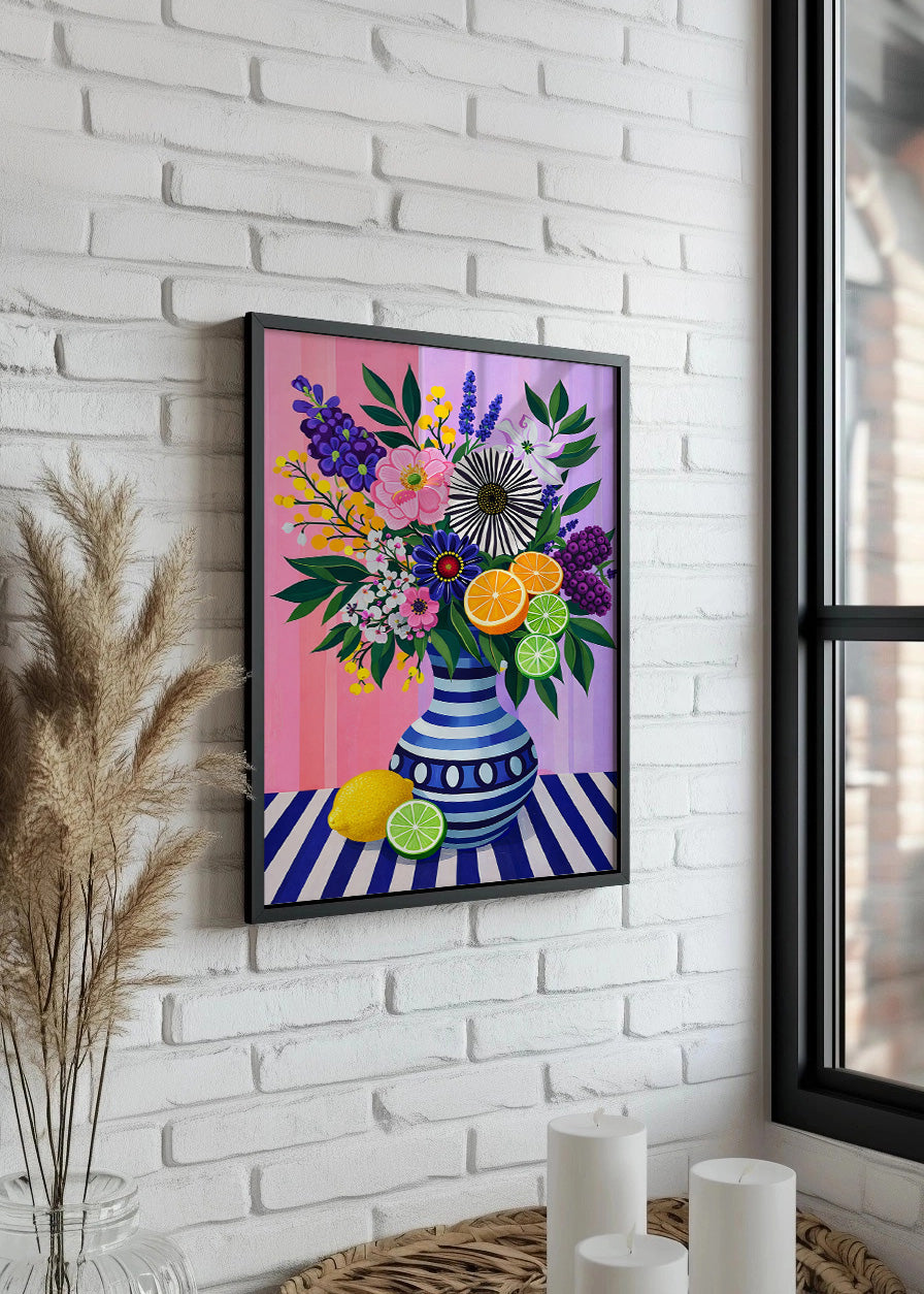 Cuadro Jarron con cítricos y flores