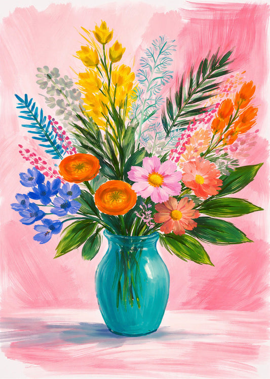 Cuadro Jarrón de flores color mrosa